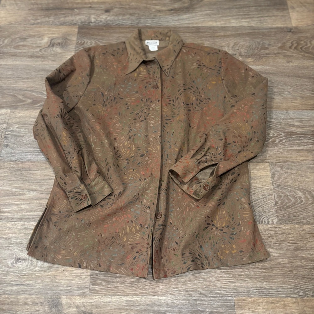 Vtg Western Connection Abstract Print Textured Button-Down Blouse Retro 90s - M